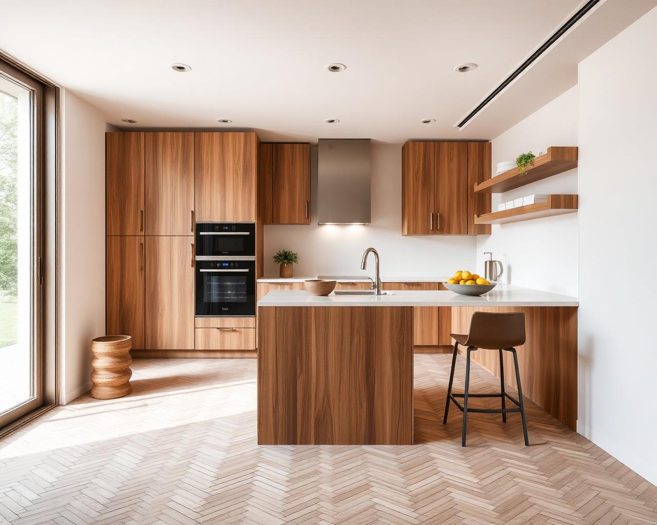 Herringbone kitchen floor tiling